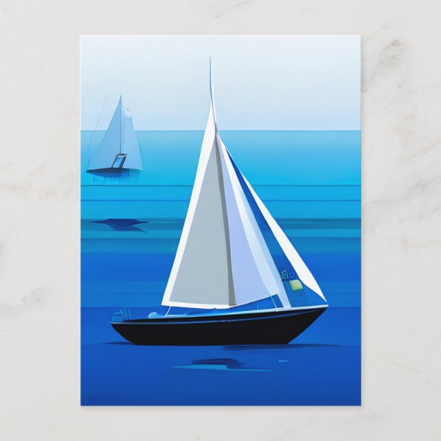 Yacht Under Sail, Cobalt Blue Postcard (Front)