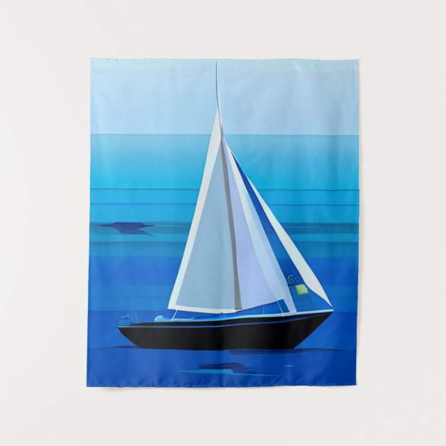 Yacht Under Sail, Cobalt Blue Tapestry (Front)