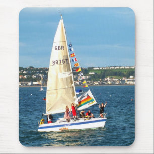 Yacht with flags mouse pad