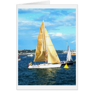 Yacht with golden sails card