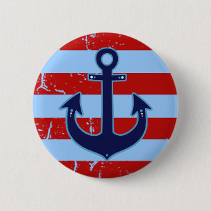 yachting striped nautical anchor 2 inch round button