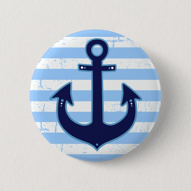 yachting striped navy anchor 2 inch round button (Front)
