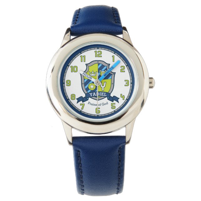 Yadiel name meaning crest letter Y bear blue green Watch (Front)