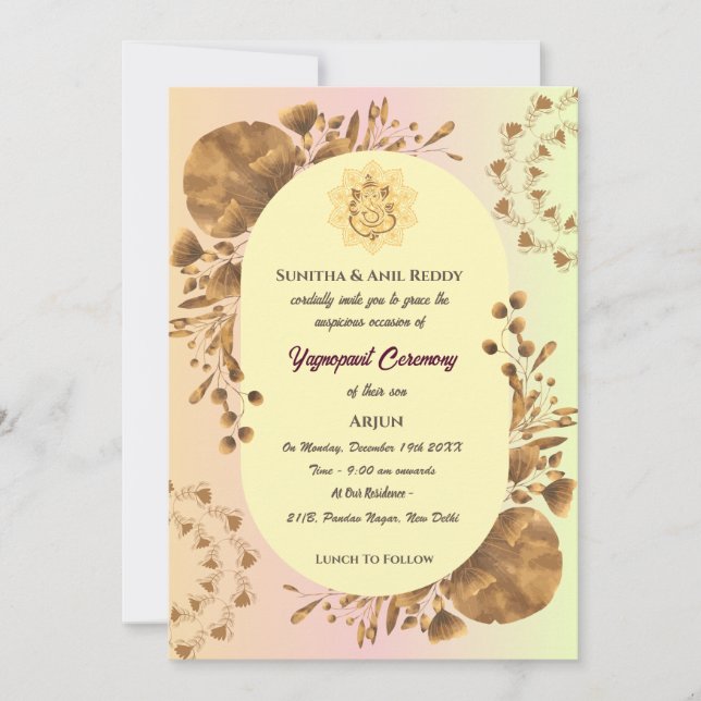 Yagnopavit  Upanayanam Hindu Thread Janeu Ceremony Invitation (Front)