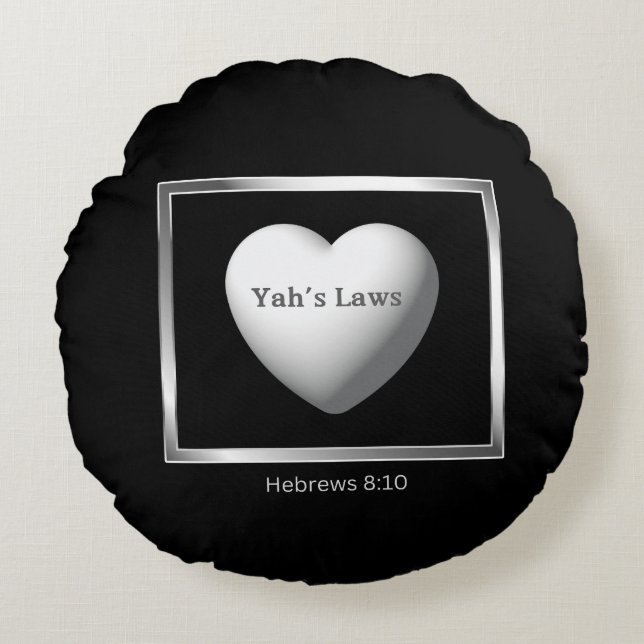Yah's Laws Written On Our Hearts Round Pillow (Front)