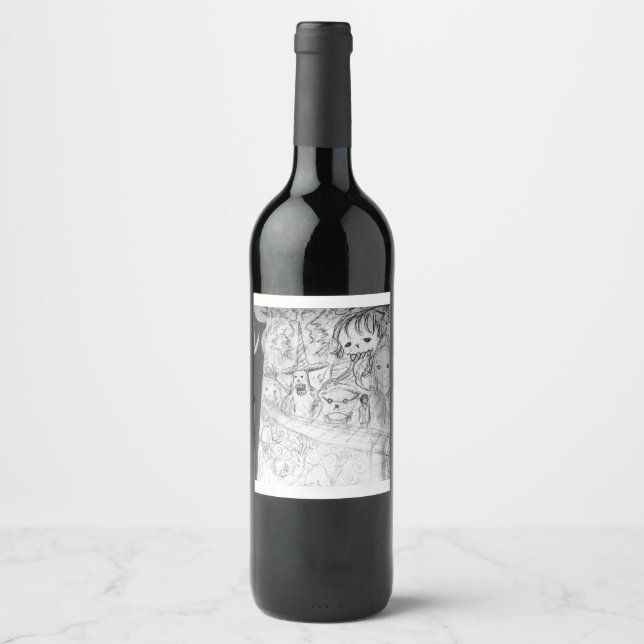 yaie monster manga anime teapot wine label (Front)