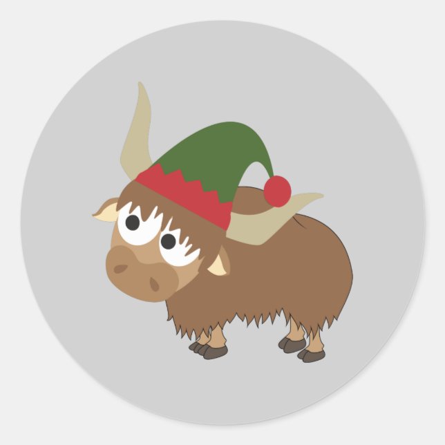 Yak Christmas Elf Classic Round Sticker (Front)