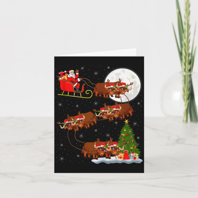 Yak Santa Sleigh Flying Funny Magical Christmas Ta Card (Front)