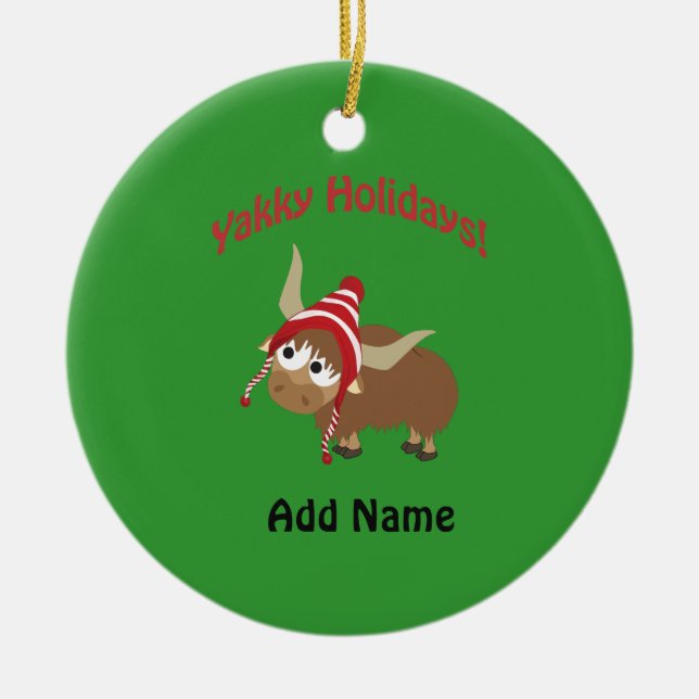 Yakky Holidays! Winter Yak Ceramic Ornament (Front)