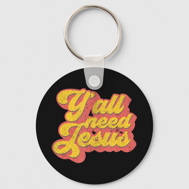 Yall Need Jesus Christian Retro 70s Christ Bible W Keychain (Front)