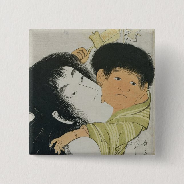 Yama-Uba and Kintoki 2 Inch Square Button (Front)