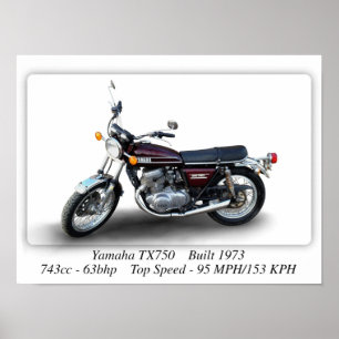 Yamaha TX750 1973 Motorcycle - A3/A4 Size Print