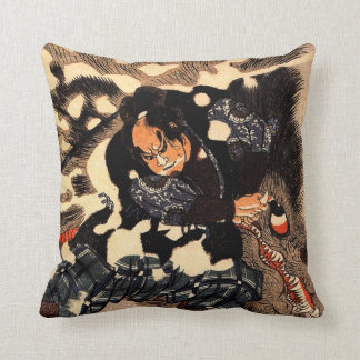 Yamamoto Kansuke fighting a giant boar Throw Pillow