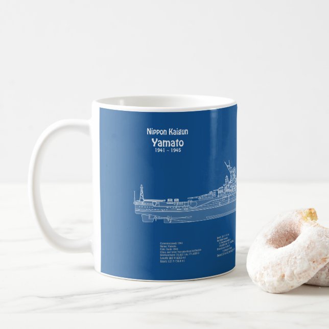 Yamato - Ship Blueprint Plans ABD Coffee Mug (With Donut)