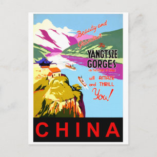 Yangtze River cruising, China, vintage travel Postcard