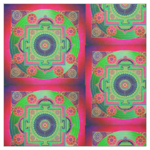 YANTRA - the great wheel - green pink Fabric