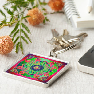 YANTRA - the great wheel - green pink Keychain
