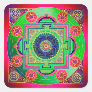 YANTRA - the great wheel - green pink Square Sticker