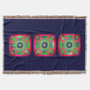 YANTRA - the great wheel - green pink Throw Blanket