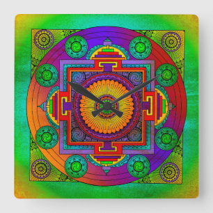 YANTRA - the great wheel - green violet Square Wall Clock