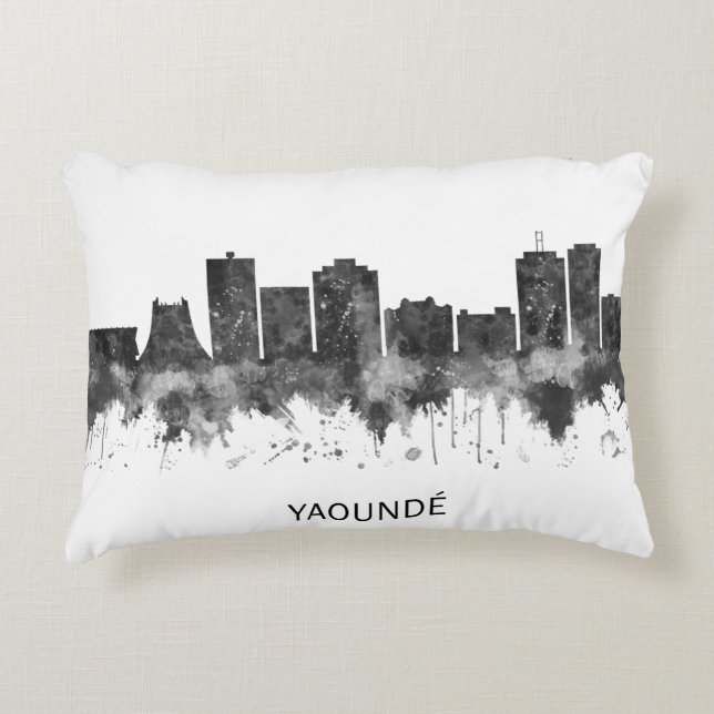 Yaounde Cameroon Skyline BW Accent Pillow (Front)