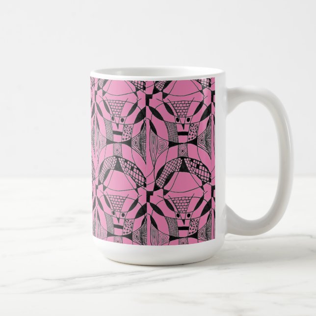 "Yappy Dog on Pink Tiled" Abstract Design Mug (Right)