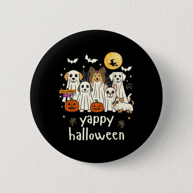 Yappy Halloween Funny Dog Ghosts Halloween 1 2 Inch Round Button (Front)