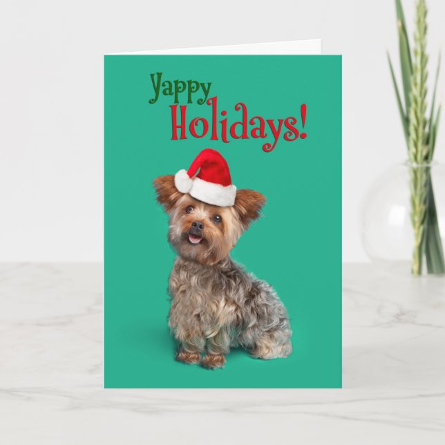 Yappy (Happy) Holidays Funny Yorkshire Terrier Holiday Card (Front)