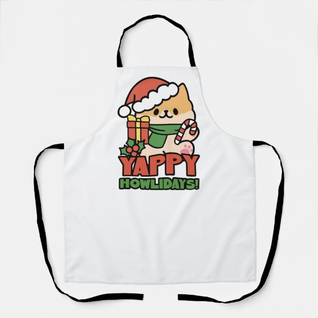 Yappy Howlidays - Cute Christmas Dog Cartoon Apron (Front)