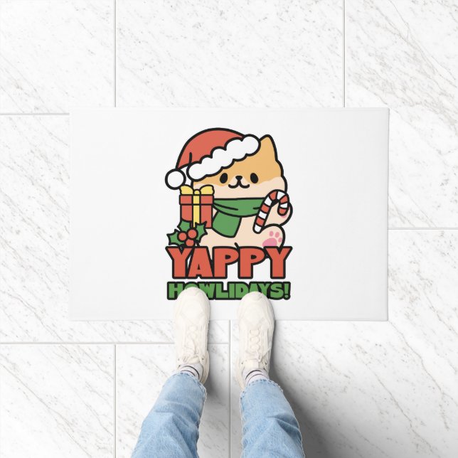 Yappy Howlidays - Cute Christmas Dog Cartoon Doormat (Indoor)