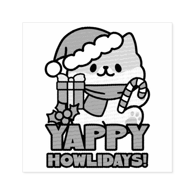Yappy Howlidays - Cute Christmas Dog Cartoon Rubber Stamp (Imprint)
