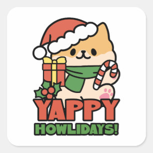 Yappy Howlidays - Cute Christmas Dog Cartoon Square Sticker