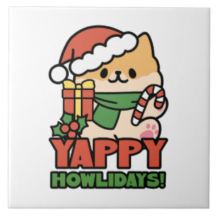 Yappy Howlidays - Cute Christmas Dog Cartoon Tile
