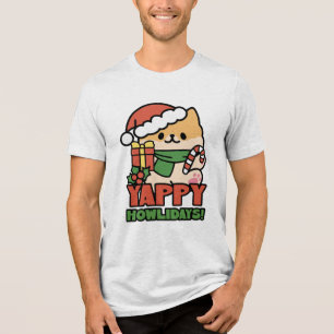 Yappy Howlidays - Cute Christmas Dog Cartoon Tri-Blend Shirt