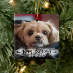 YAPPY HOWLIDAYS Snowy Overlay Dog Photo Ceramic Ornament