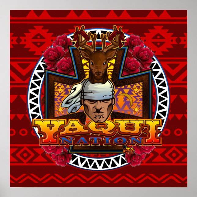 Yaqui Deer Dancer design poster on red (Front)