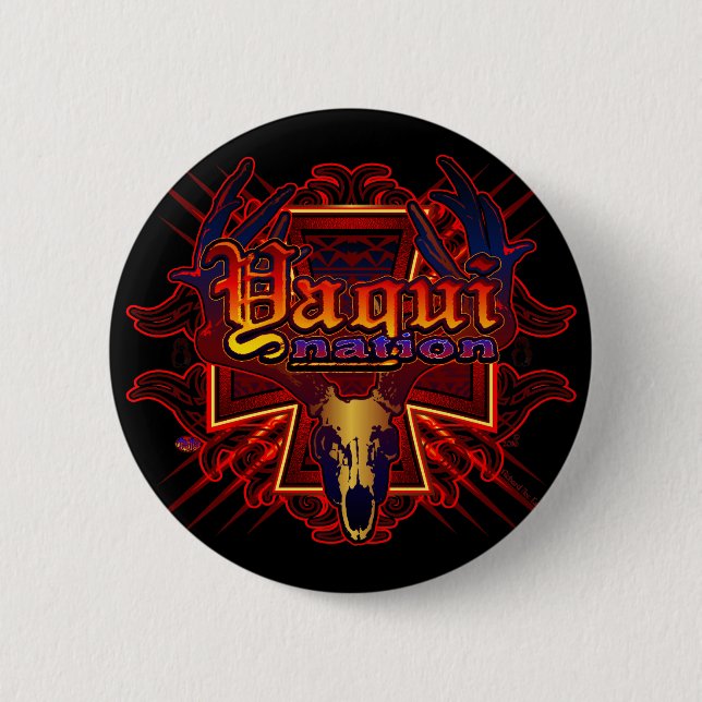 Yaqui Nation Deer Skull Design 2 Inch Round Button (Front)