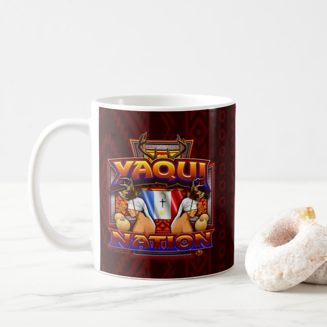 Yaqui Nation Flag Deer Dancer design Coffee Mug (With Donut)
