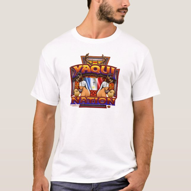 Yaqui Nation Flag Deer Dancer design T-Shirt (Front)