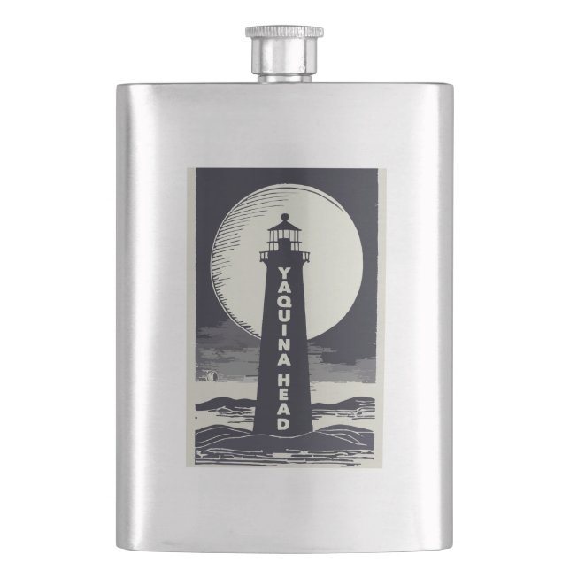 Yaquina Head Lighthouse Oregon Moon Hip Flask (Front)