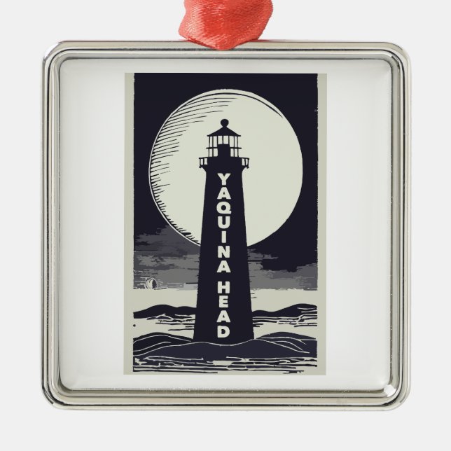 Yaquina Head Lighthouse Oregon Moon Metal Ornament (Front)