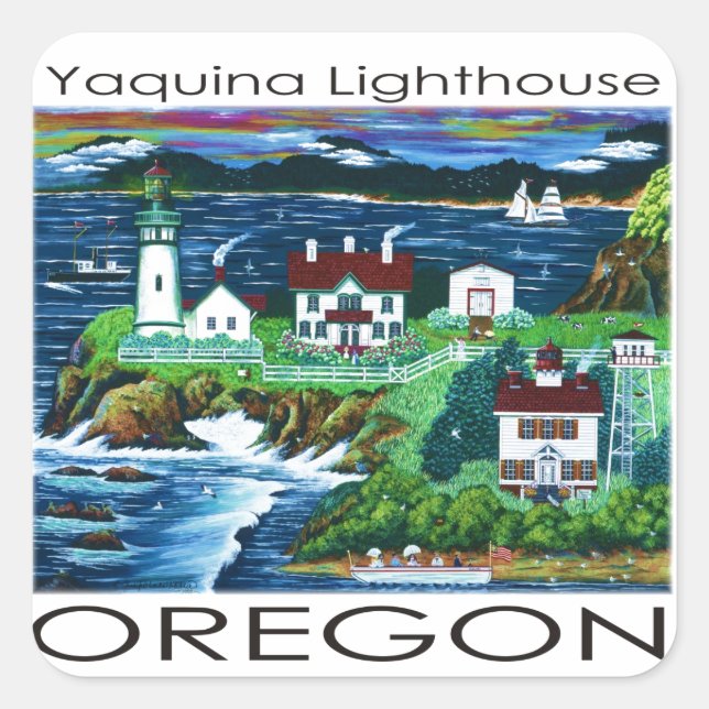 Yaquina Lighthouse ~ Oregon Square Sticker (Front)