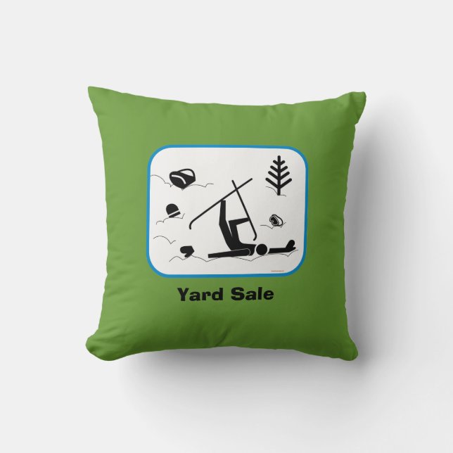 Yard Sale - Funny Skiing Wipe Out Design with Text Throw Pillow (Front)
