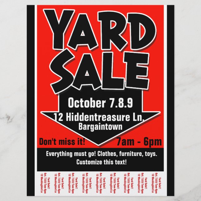 Yard Sale.Garage Sale.Customizable.Tearsheet Flyer (Front)