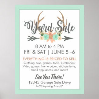 Yard Sale Poster - Pastel Deer Antlers