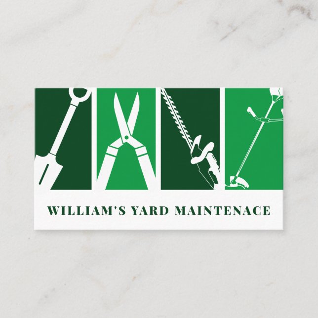 Yard tools professional green white  business card (Front)