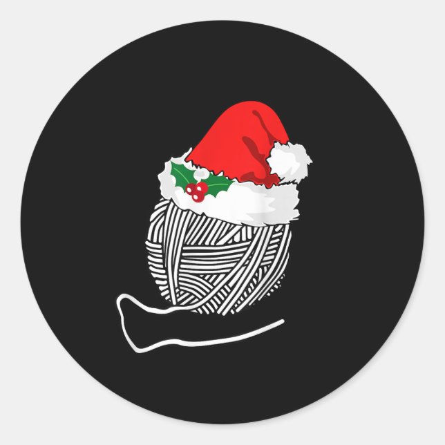 Yarn Ball Santa Knitting T Shirt Christmas Women's Classic Round Sticker (Front)
