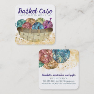 Yarn basket crochet hooks homespun crafts square business card