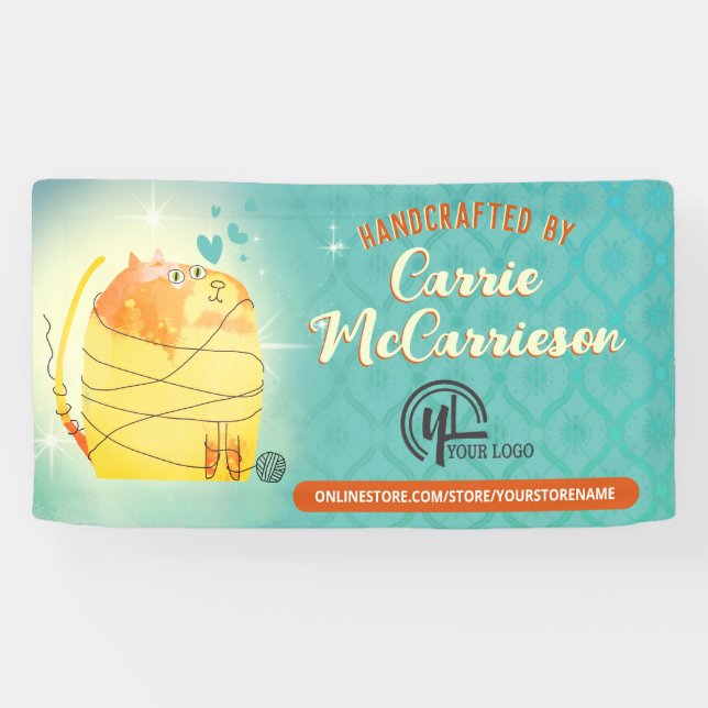 Yarn cat crochet knitting homespun craft show banner (Horizontal)