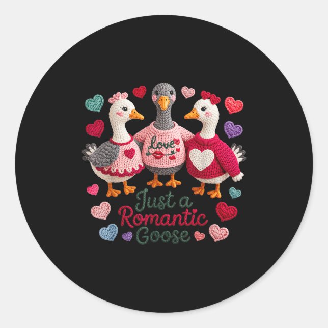 Yarn Funny Valentine Just A Romantic Goose Hearts  Classic Round Sticker (Front)